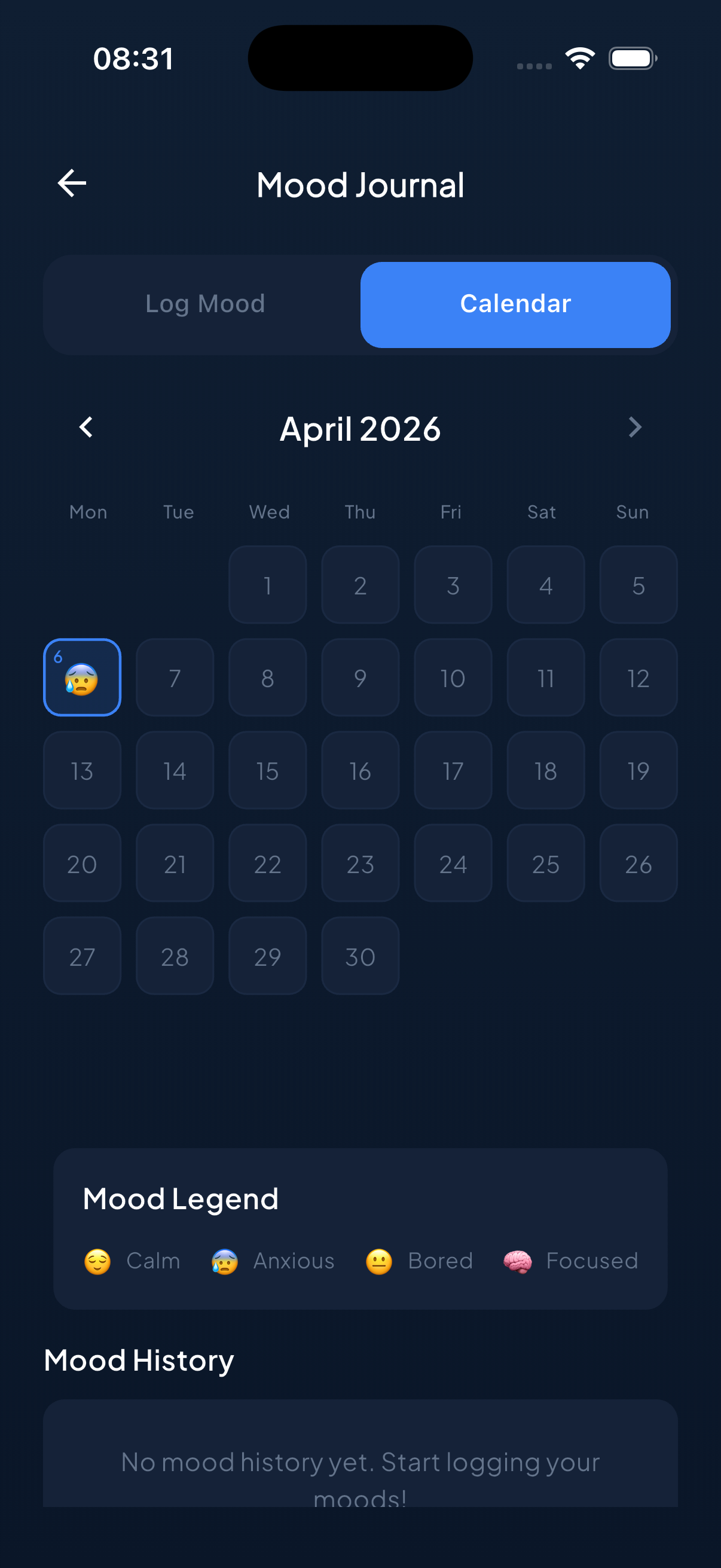 Mood journal calendar